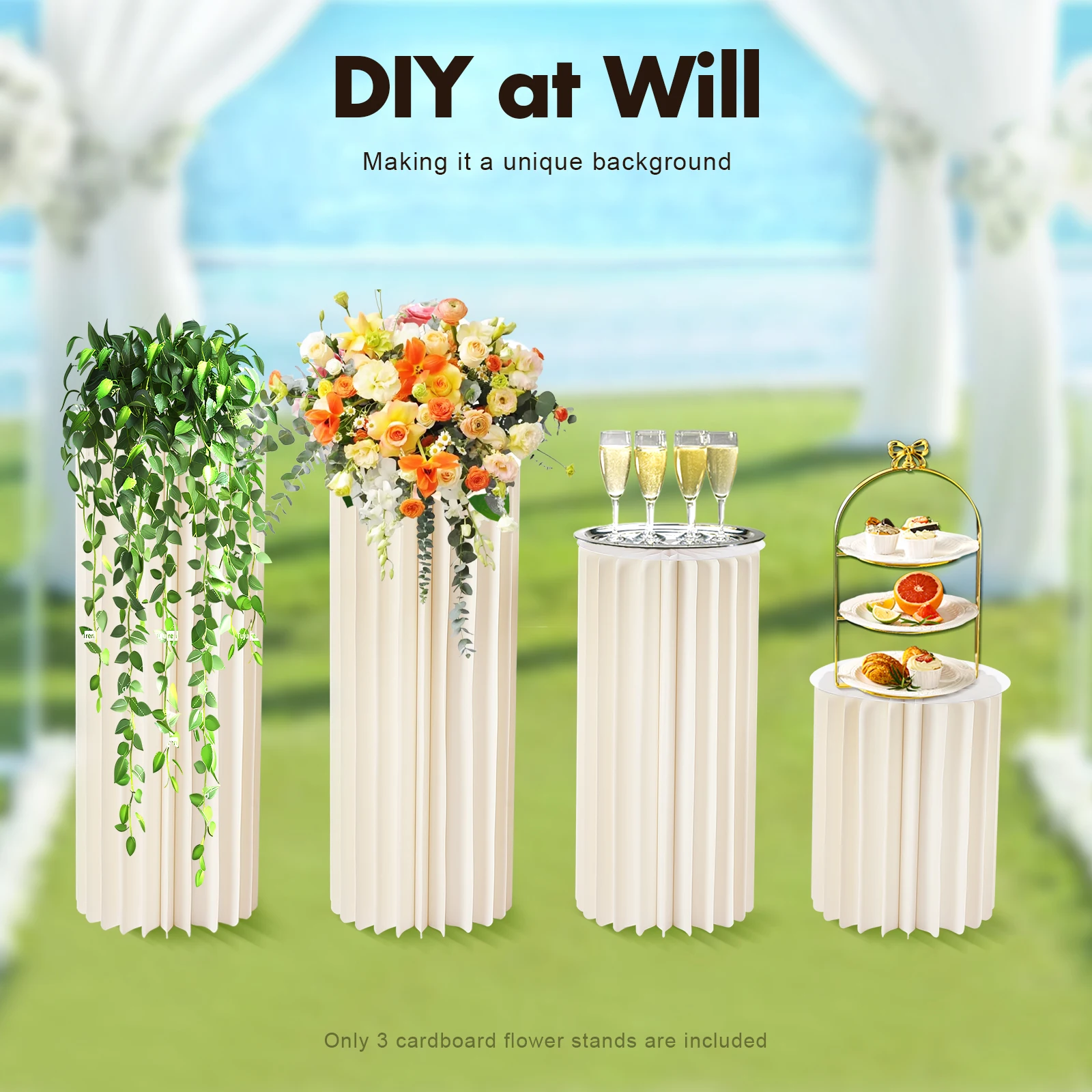 

3Pcs Milky White Cardboard Flower Stand 50kg Load Table Centerpiece for Wedding Engagement Party Decor