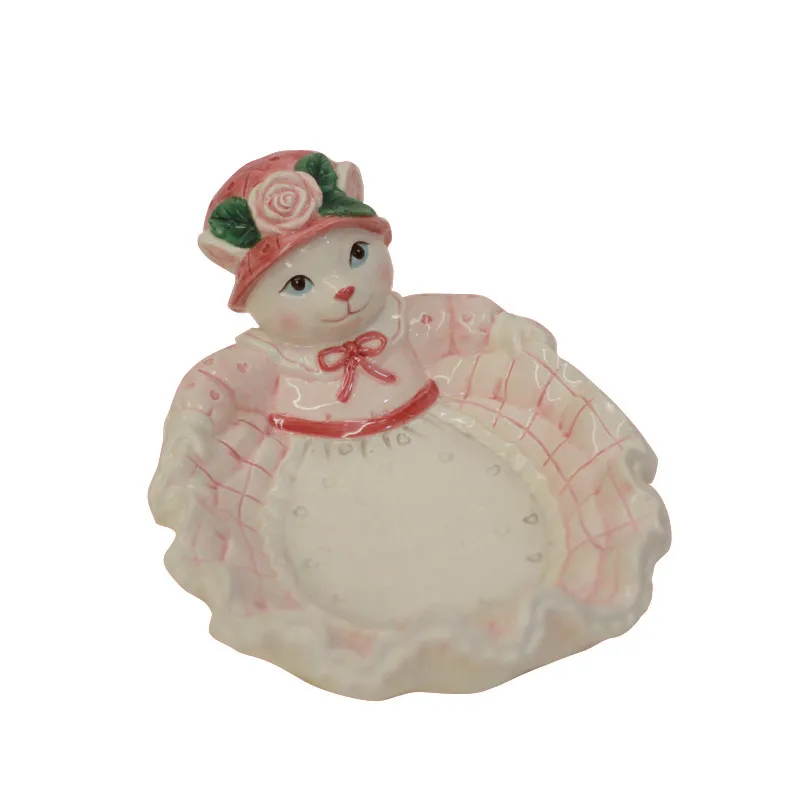 Dang Li Dang Vintage | Ceramic High Value Underglaze Color Pink Cute Cat Plate Candy Food Plate Vegetable Plate Gift