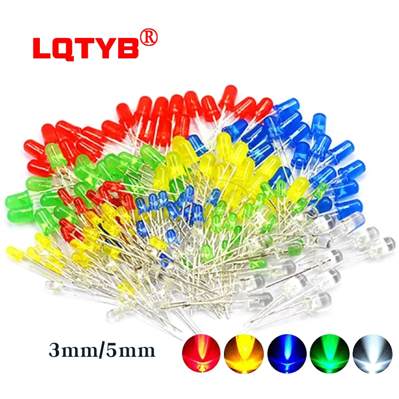 

100/500/1000PCS/LOT 3mm 5mm LED Red Green BLue Yellow Orange White light emitting diode F3 F5