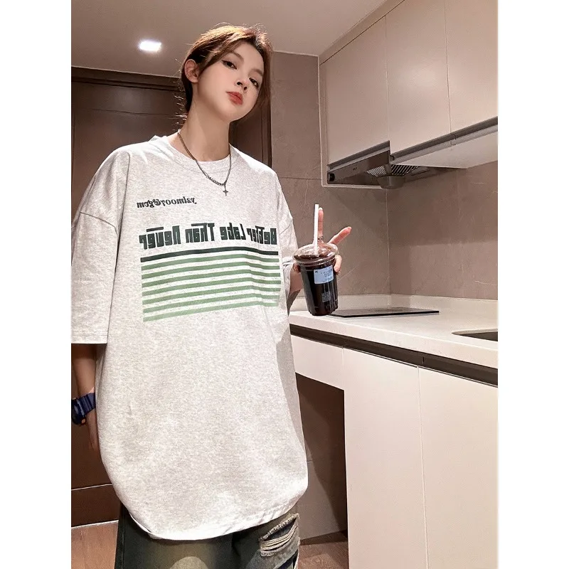 Summer 2024 New Stripe Printed T-shirt Men's China-Chic Casual Round Neck Loose Short Sleeve T-shirt Men's