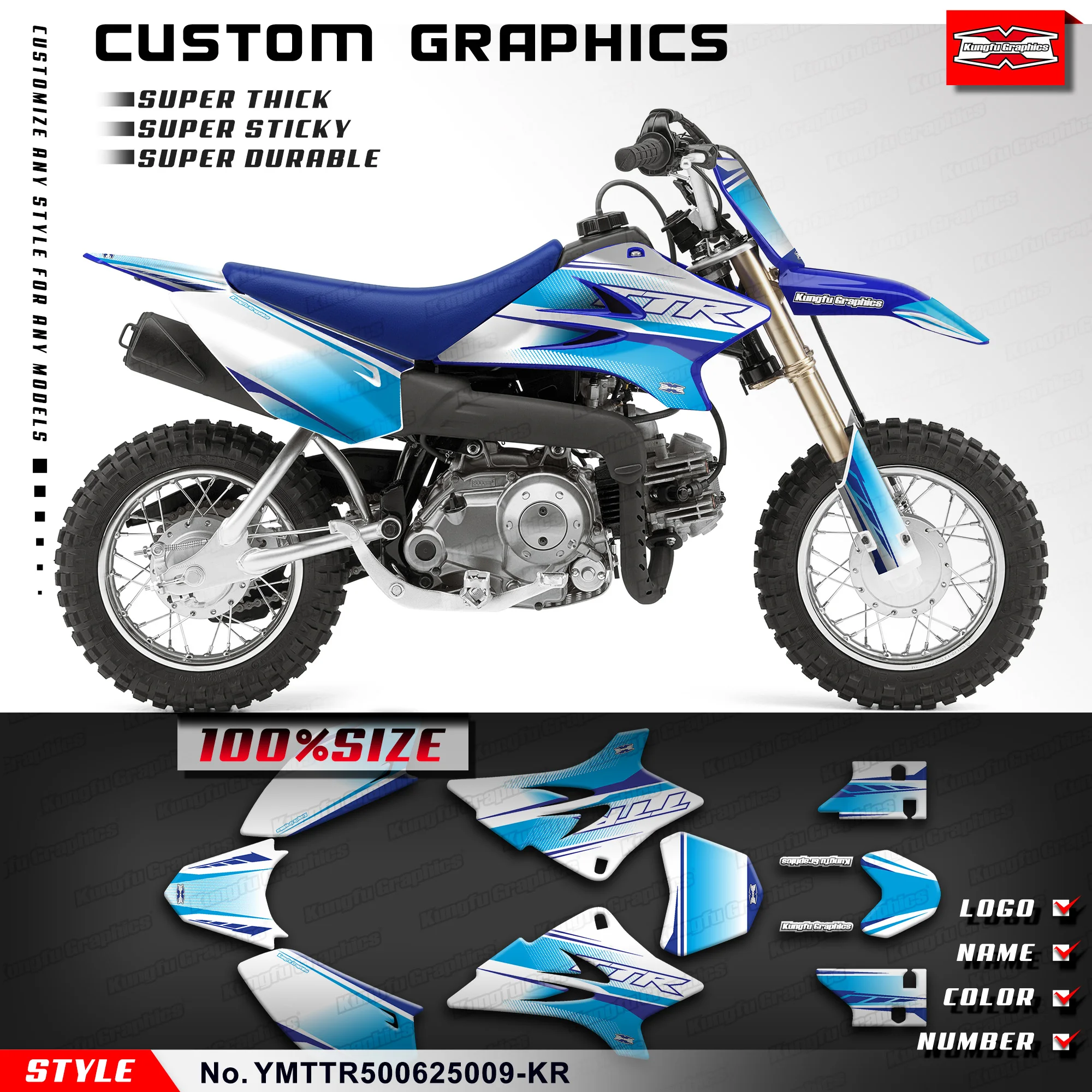 

KUNGFU GRAPHICS Motorcycle Stickers Durable Vinyl for Yamaha TT-R50E TTR 50 TT-R50 2006-2026, Restyled, YMTTR500625009-KR