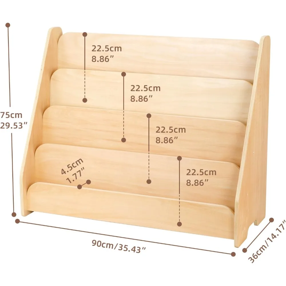 Scaffale per bambini, espositore per libri frontale in legno a 4 livelli per bambini, libreria Montessori per bambini per aula, sala giochi