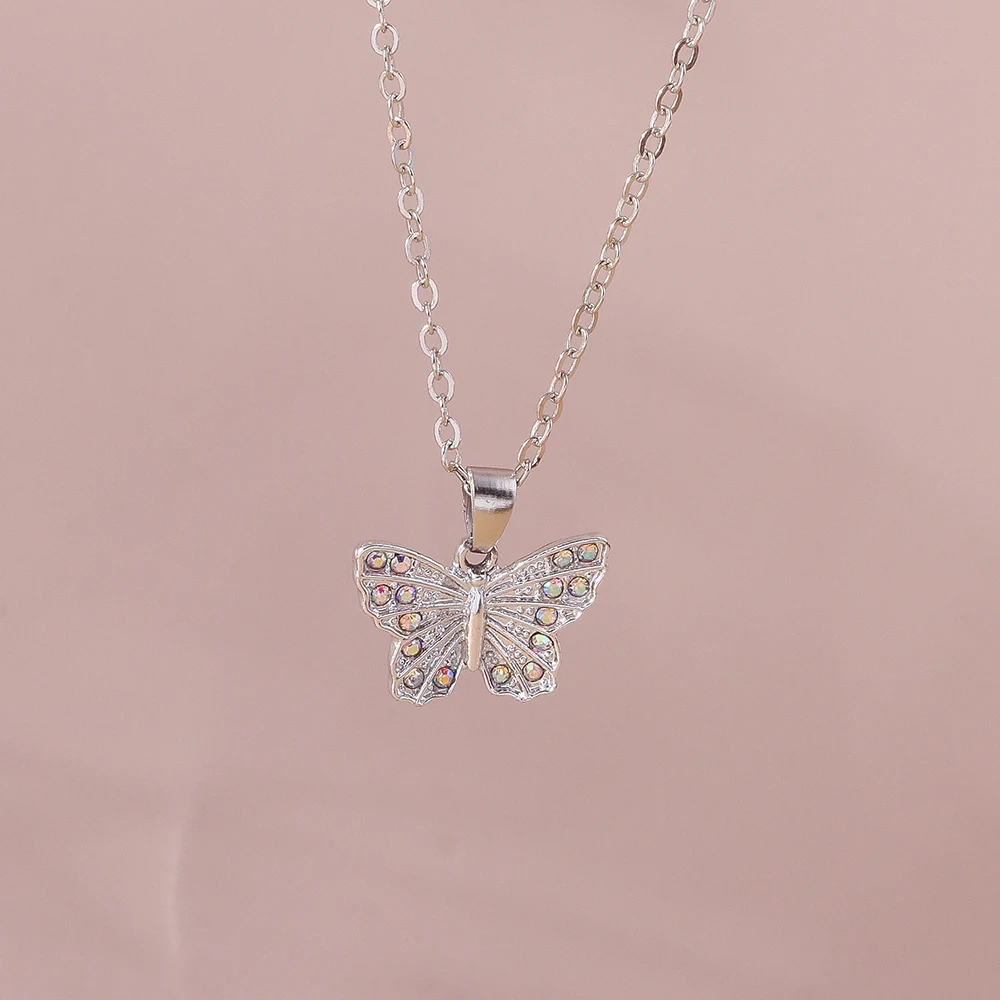 Aihua Y2K Silber Farbe Kristall Blume Katze Bär Schmetterling Bowknot Halskette für Frauen Mädchen Zarte Halskette Schmuck Geschenke – Detail 6