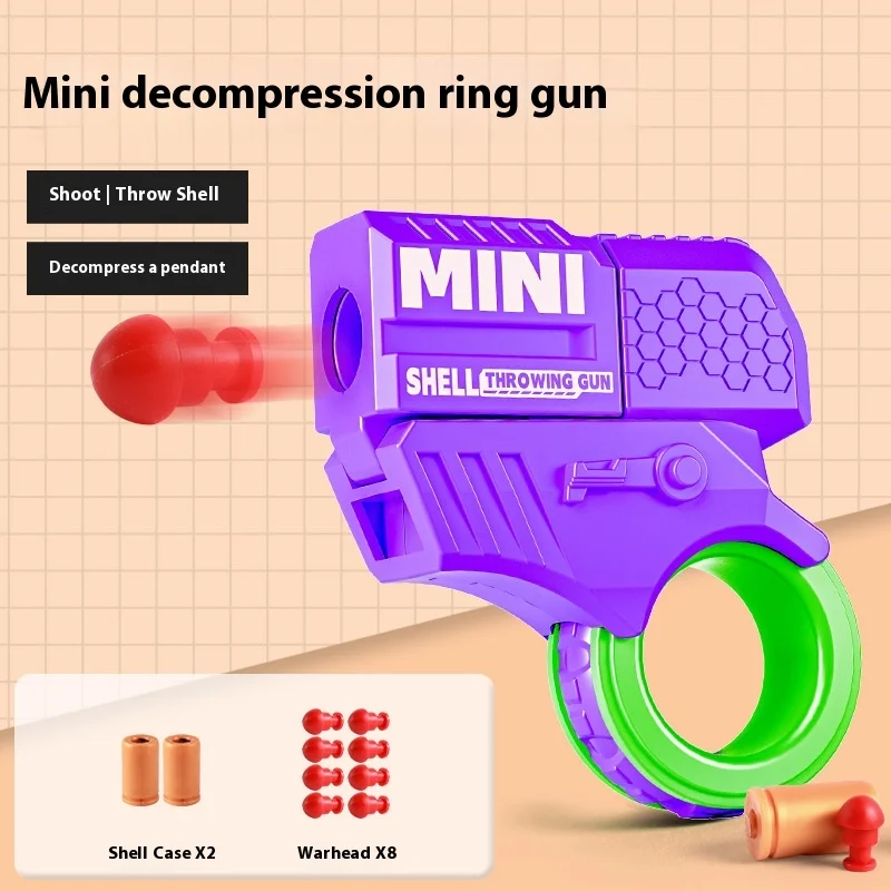 Mini Finger Decompression Ring Rotating Gun Stress Relief Relax EDC Gyro Finger Toy One-Click Launcher with Soft Bullets