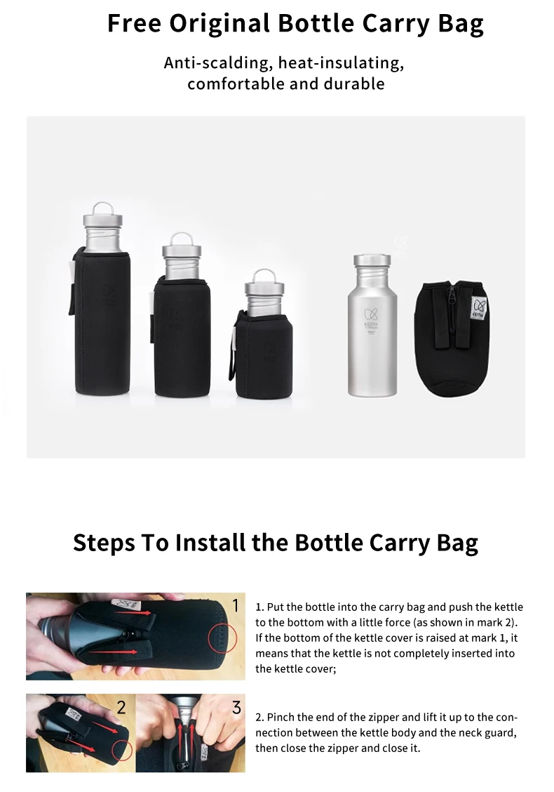 KEITH Sportflasche aus reinem Titan, ultraleicht, tragbar, auslaufsicher, mit Aufbewahrungstasche für Outdoor-Camping, Wandern, Fitness – Detail 11