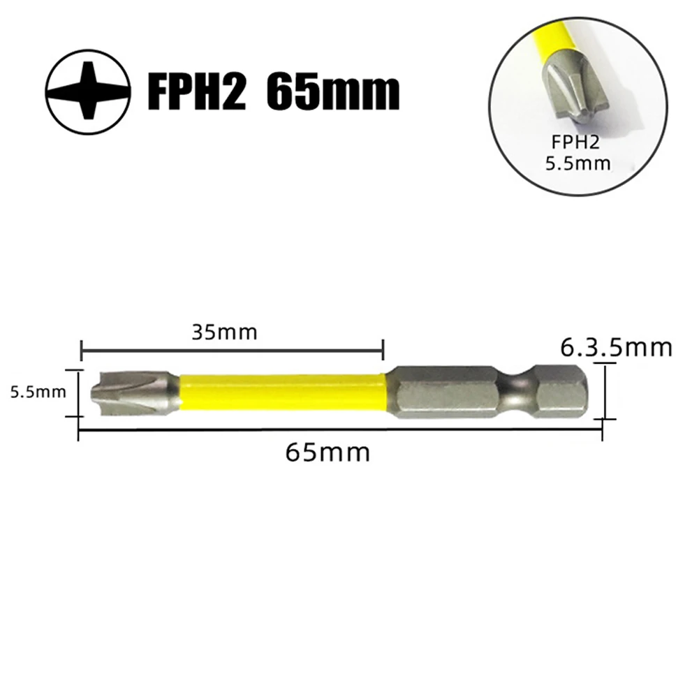 Special Slotted Cross Screwdriver Bit, Nutdrivers amarelos, FPH2 para ferramentas manuais de desmontagem do interruptor do soquete, 65mm, 110mm