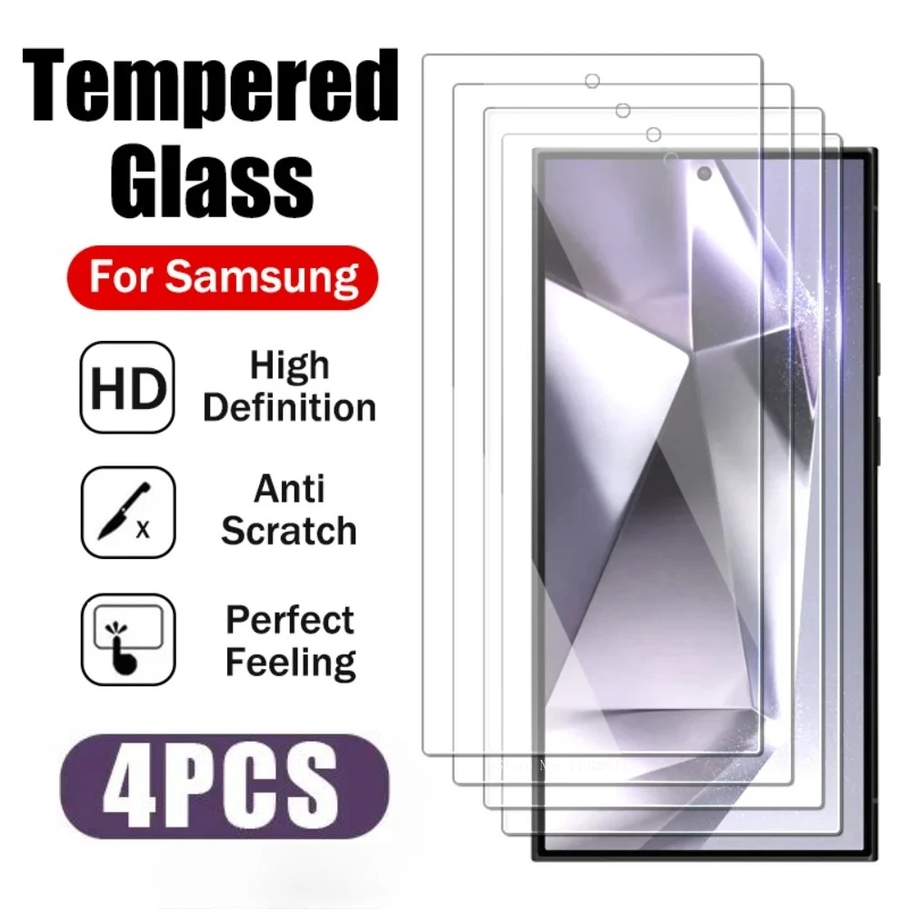 4PCS Tempered Glass for Samsung Galaxy S24 S23 Ultra Screen Protector S21 Plus S24 S23 Fe Front Film High Strength Full Cover