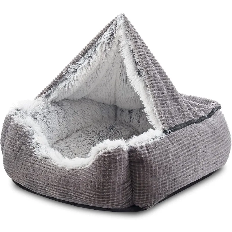 

Dog Beds for Small Dogs, Rectangle Cave Hooded Blanket Puppy Bed, Luxury Orthopedic Cat Beds for Indoor Cats, Warmth