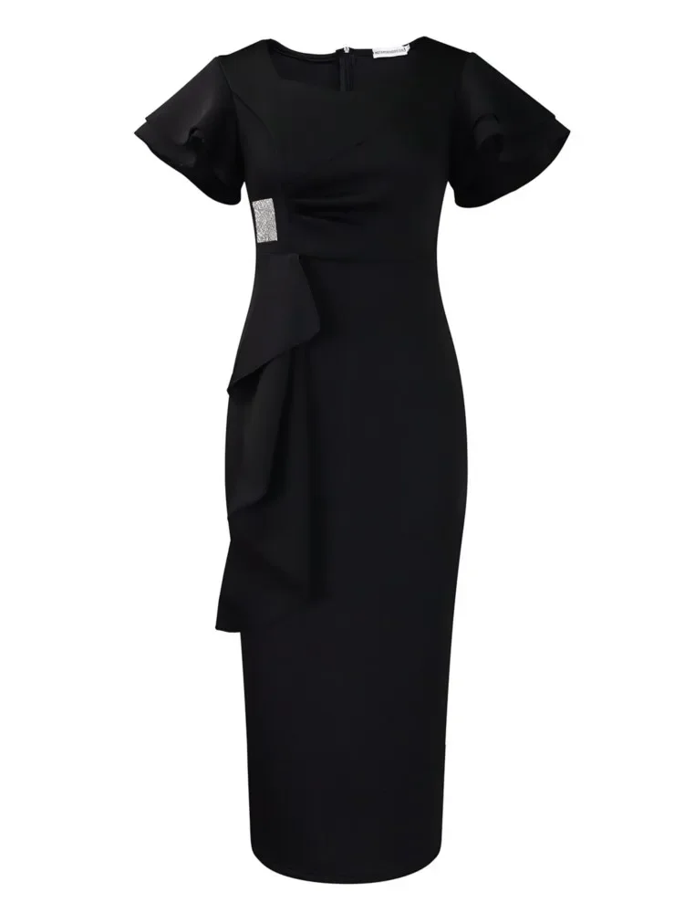 Cpsymym moda babados emagrecimento vestido feminino verão novo manga curta emagrecimento corpo abraçando elegante feminino um passo escritório dre
