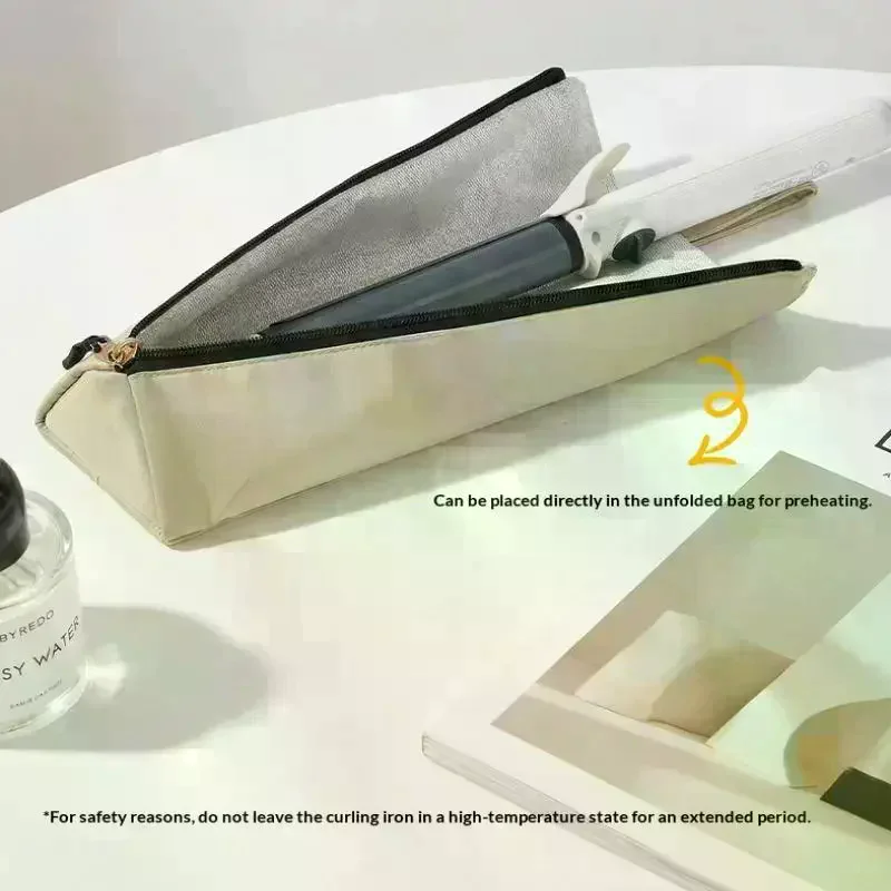 2-In-1 Heat-Resistant Pad And Storage Bag For Hair Curling Irons For Styling Equipped With Zipper Suspension Suitable For Desk