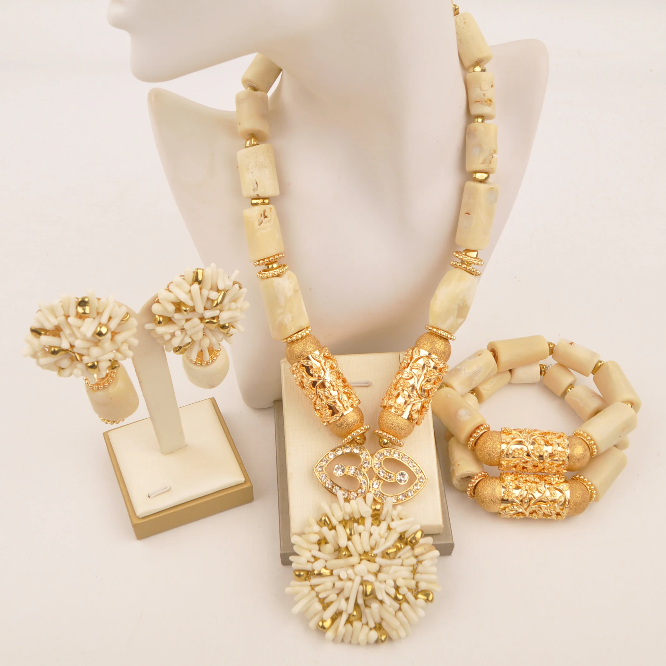 

White African Wedding Fashion Necklace Jewelry Natural Coral Nigeria collection