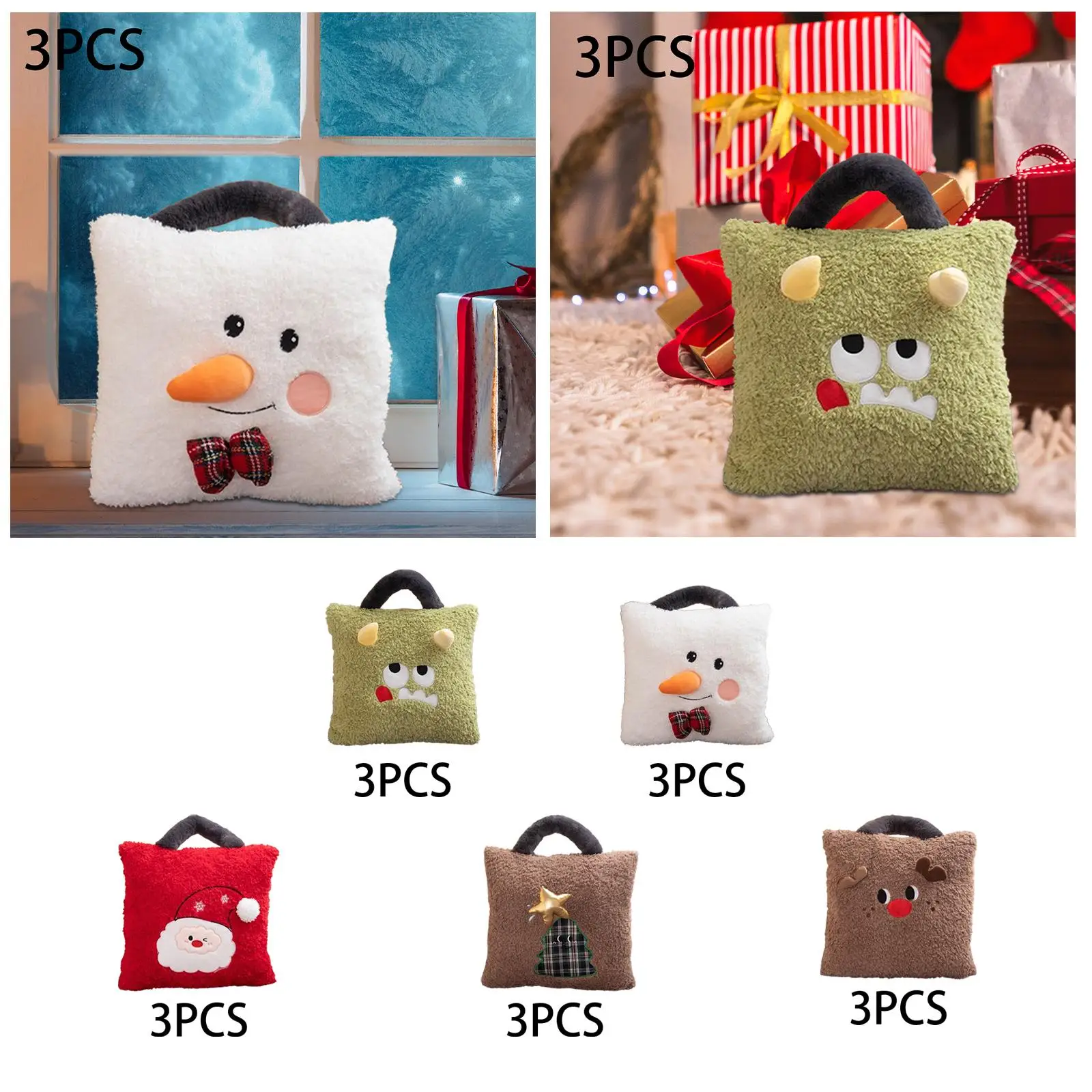 3 Pieces Christmas Plush Throw Holiday Party Plush Adornment Christmas