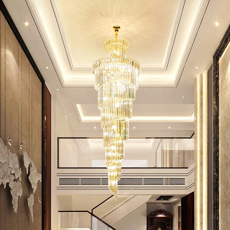 

Long Crystal Chandelier For Staircase Creative Hanging Lamp Luxury Led Home Decor Lighting Fixture Modern Gold Lobby Lustre
