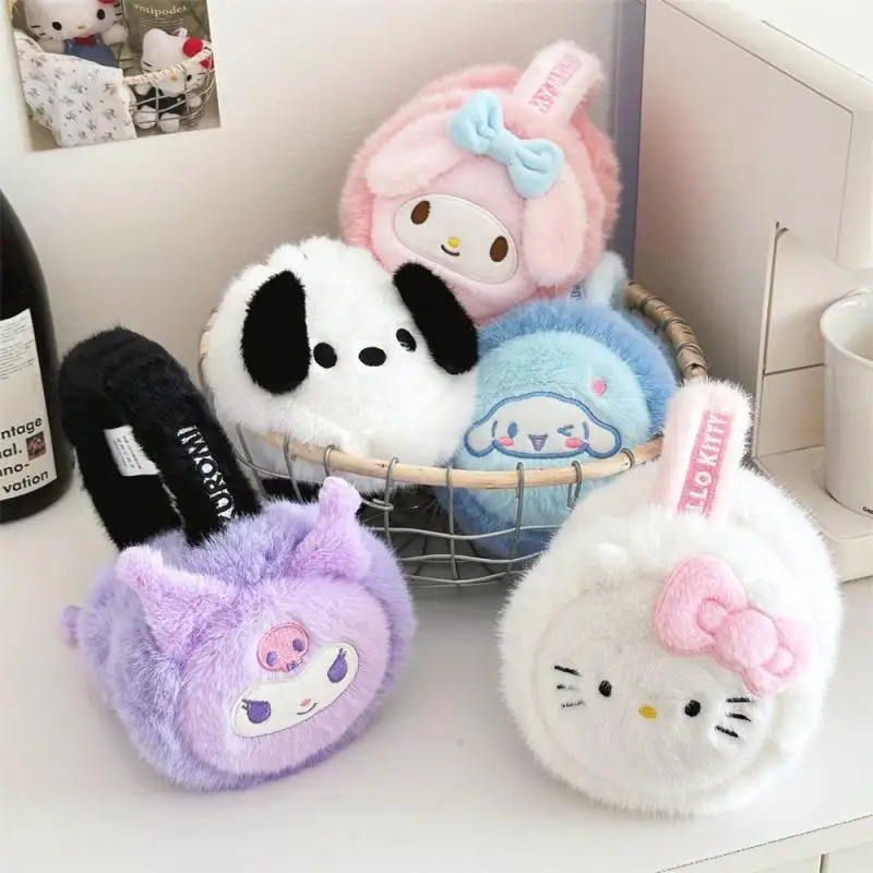 

2024 Sanrio Hello Kitty Earmuffs Kawaii Kuromi My Melody Cinnamoroll Cartoon Cute Winter Outdoor Warm Plush Earmuffs Girl Gift