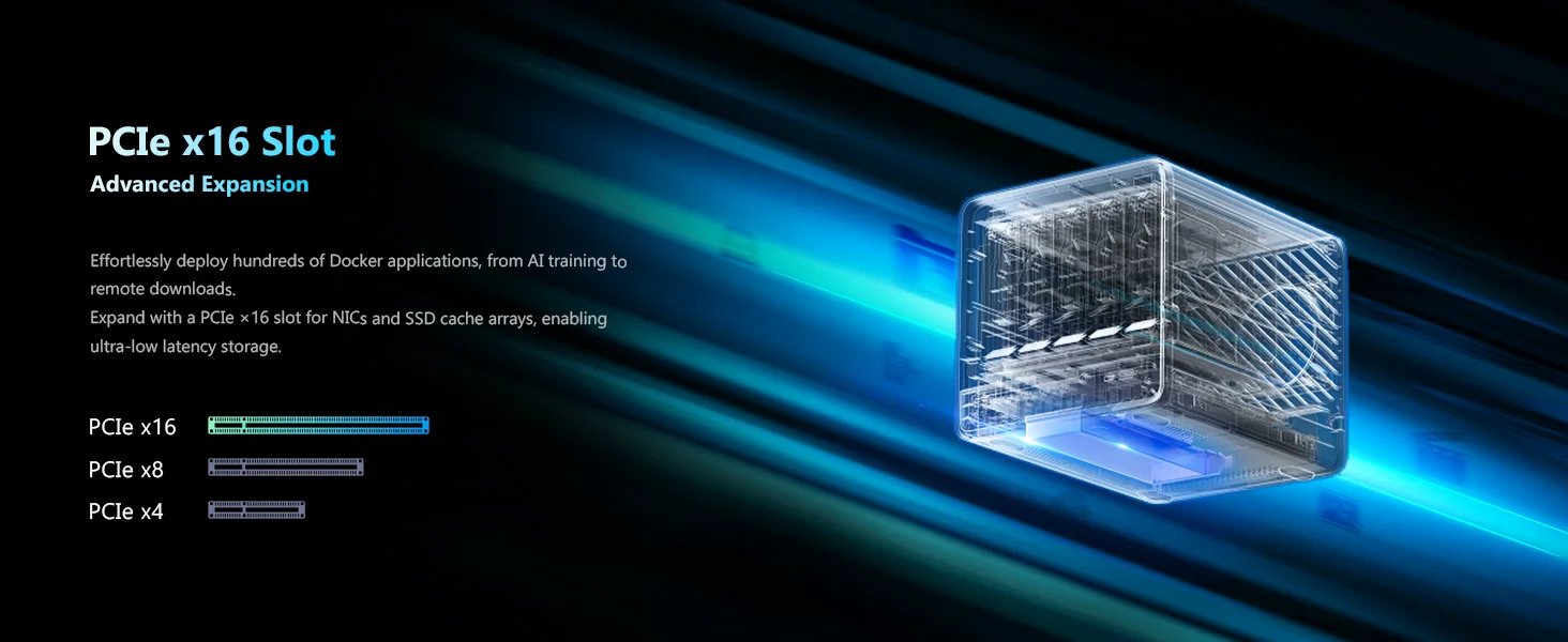 MINISFORUM N5 Pro AI NAS Server AMD Ryzen AI 9 HX PRO 370 12-Core 80 TOPS 10GbE + 5GbE Dual LAN OCuLink PCIe X16 USB4 5-Bay Storage
