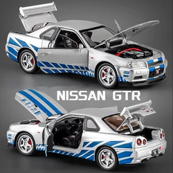 Модель автомобиля NISSAN Skyline Ares GTR R34 из сплава, модель спортивного автомобиля, литой и игрушечный гоночный автомобиль, модель со звуком, детские подарки