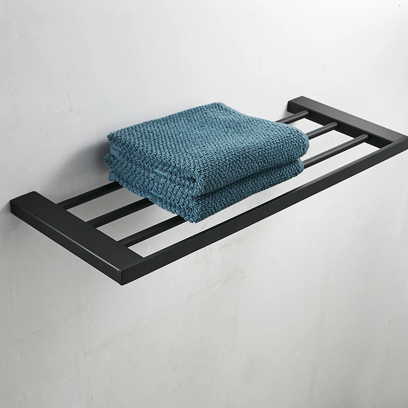 Bathroom Black Towel rack Wall Mounted Folding Towel Hanger Storage Shelf Bathroom Accessories towel rack black