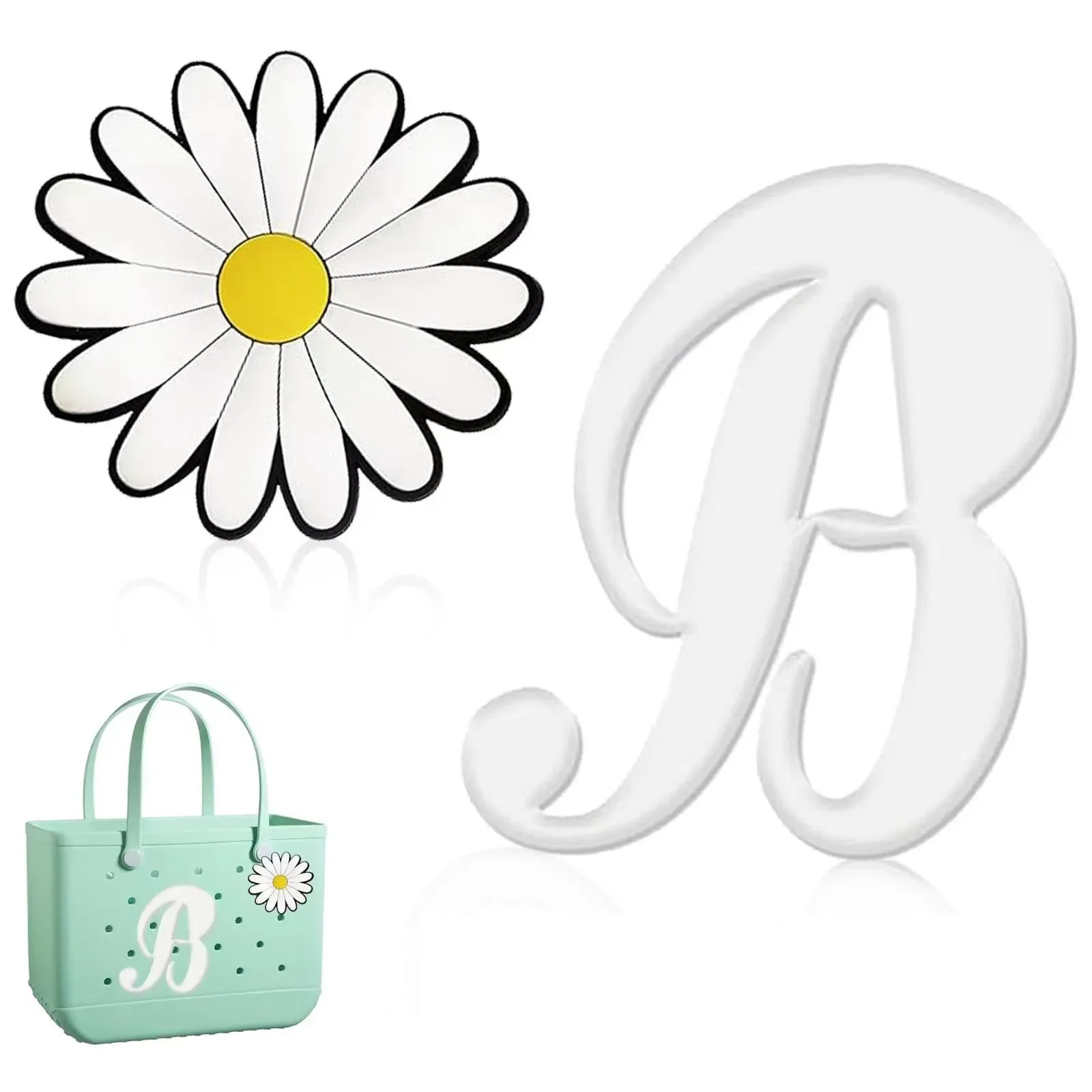 Weißer Buchstabe plus Blume 2-teiliges Set geeignet für Strand tasche Zubehör römischer Brief dekorative Brief Strand tasche