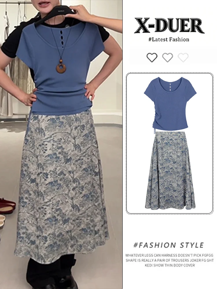 

Stunning Floral Halter Neck Dress And Color Short Sleeve T Shirt Unique Two Piece Set Casual Summer Fashion Women'...