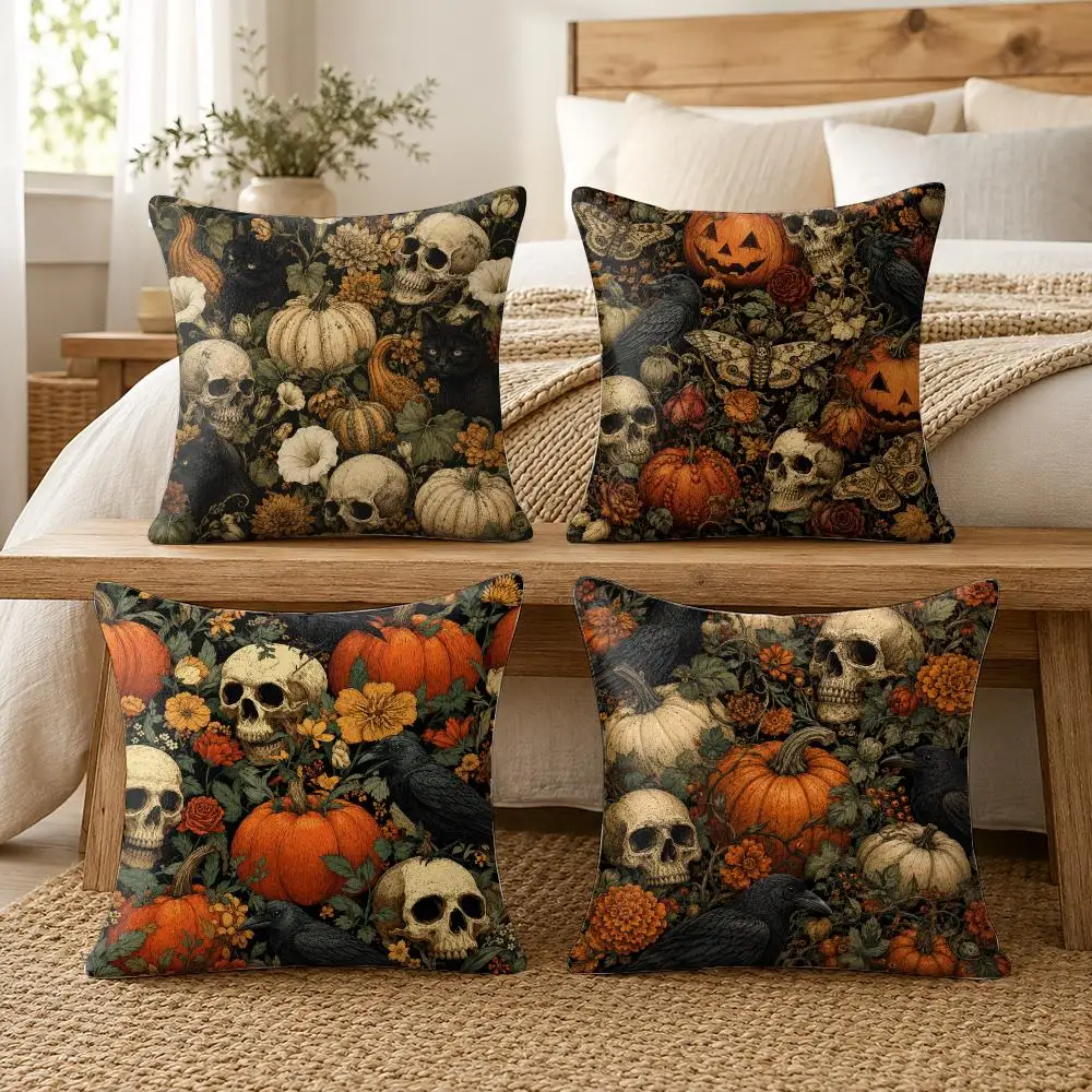 Gothic Pumpkin Manor House Cushion Cover Soft Short Plush Pillow Cover Smooth Cozy Texture Aesthetic Cushion Case Home Decor