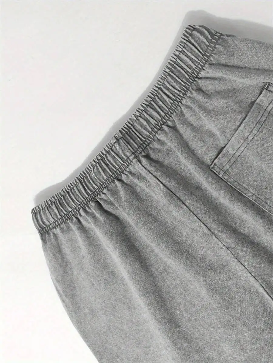 

290g Washed Cotton Shorts Men Casual Elastic Waist Drawstring Pocket Summer