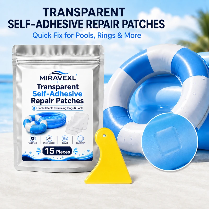 MIRAVEXL 15pcs Transparent Repair Patches, Self-Adhesive Waterproof TPU Fix for Inflatable Pool Float Swimming Ring Tent Jacket