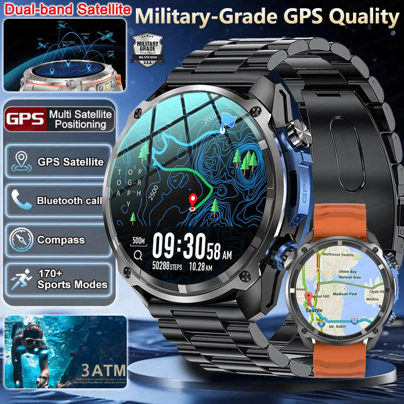 

Military GPS Sports Smart Watch 3ATM Waterproof 4GB Memory Compass Built-in Dual-Band GPS Compass Altimeter Outdoors Smartwatch