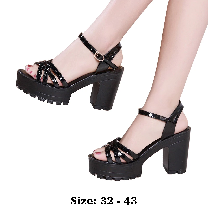 

high quality leather sandals for women 8cm 10cm high heel 2025 summer 32 33 platform open toe elegant fashion shoe black white