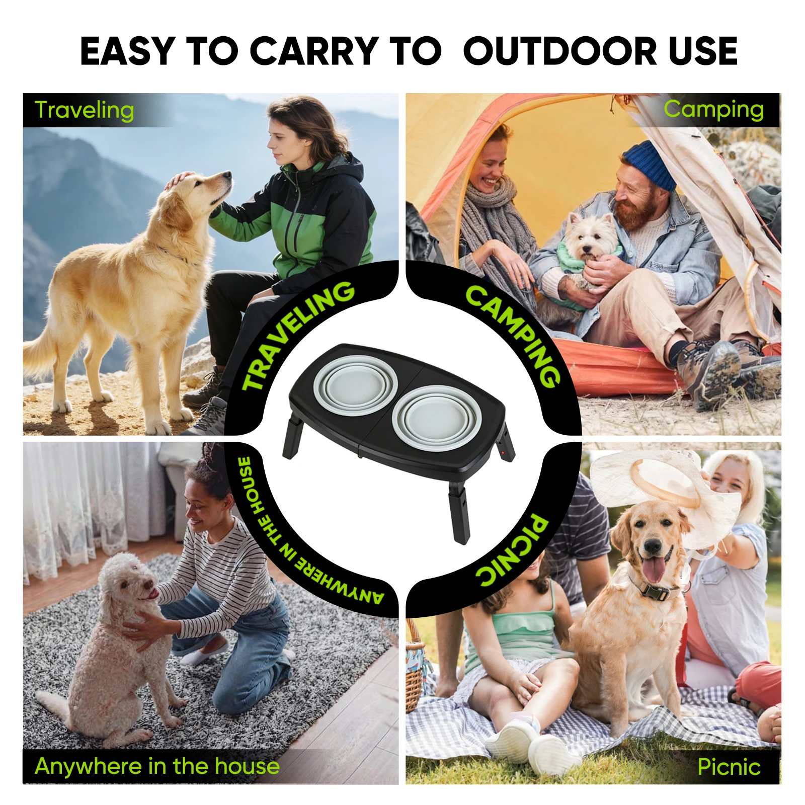 Click to see full view 2+   VIDEO Elevated Dog Bowls Stand, 3 Height Adjustable Raised Dog Bowl with Collapsibl view 6