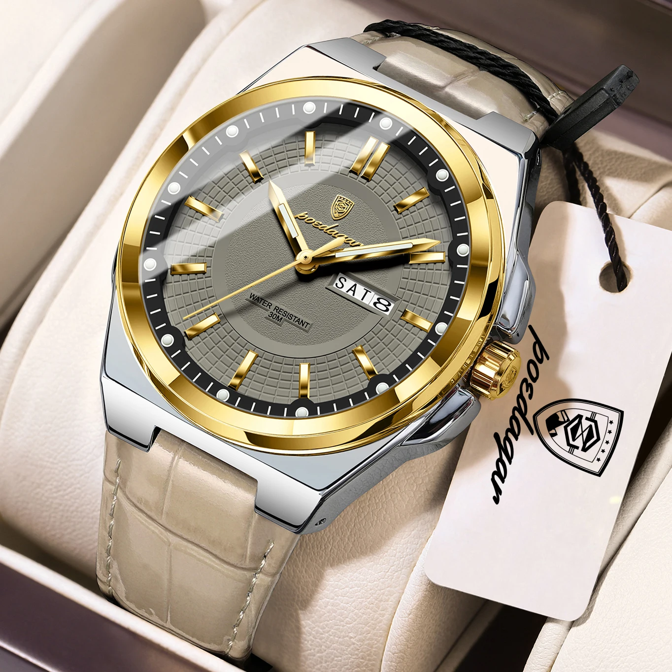 POEDAGAR Men's Waterproof Luminous Quartz Watch