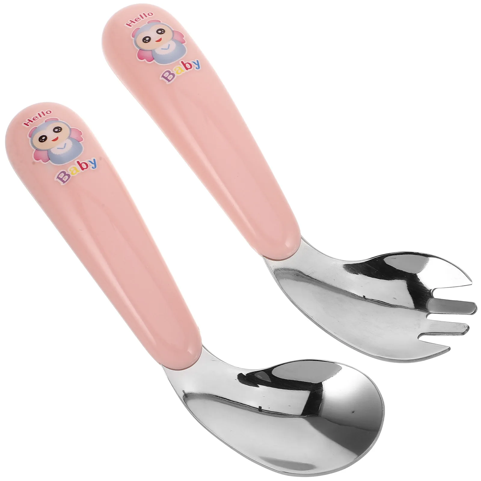 

1Pair Curved Spoon and Fork Set for Toddlers Baby Self Feeding Utensils Ergonomic Bent Design Dishwasher Safe Travel Dinnerware