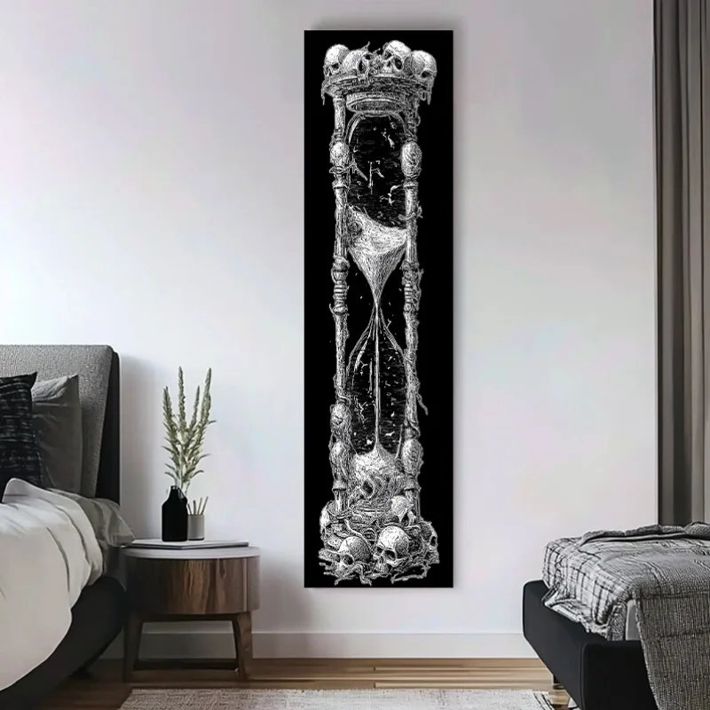 VIKAMA Long Black Skull Hourglass Vintage Tapestry Hanging Cloth Gothic Funeral Tattoo Shop Atmosphere Room Decoration