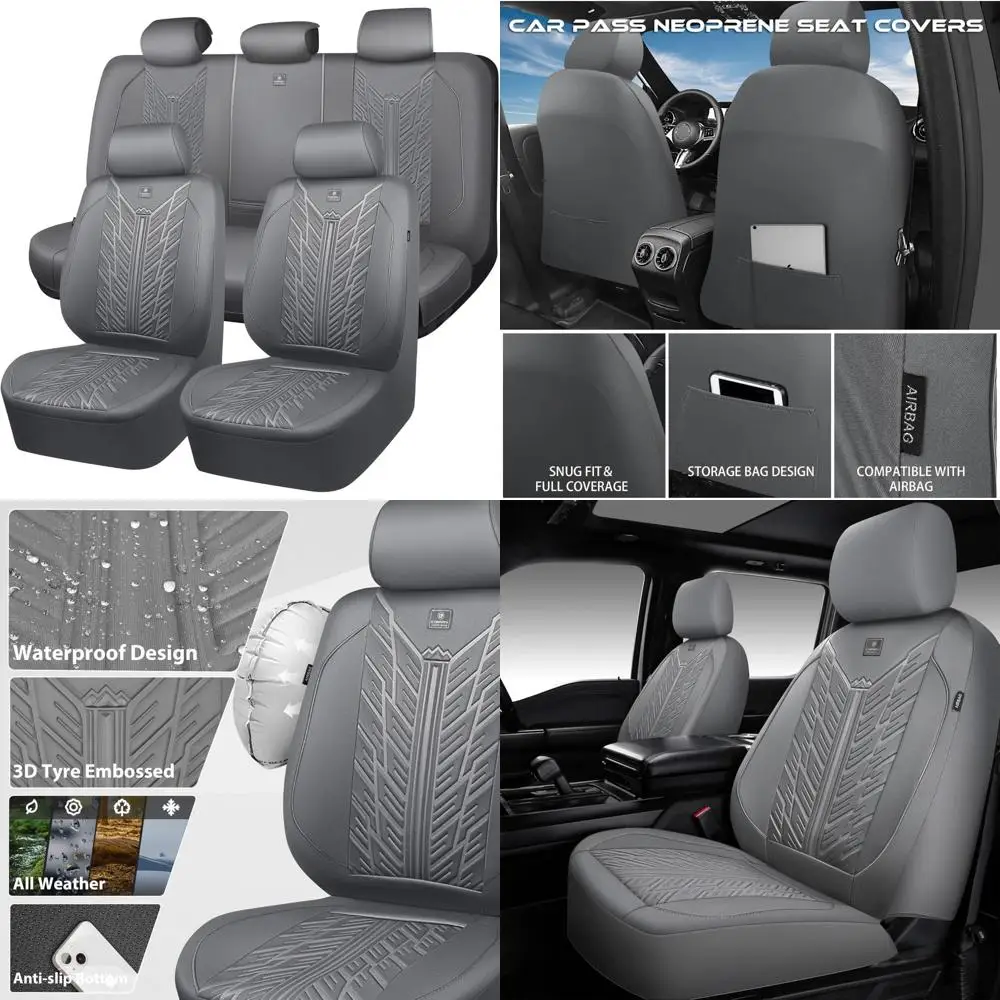 

CAR PASS Waterproof Neoprene Seat Covers Full Sets, Wetsuit Car Seat Covers,All-Weather Non-Slip Durable,Universal Fit for Vans,
