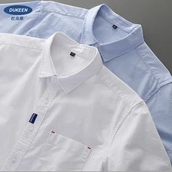 Dukeen-camisa giratoria Oxford para hombre, blusa informal de manga corta, Color sólido, 100% algodón, Color blanco, Verano