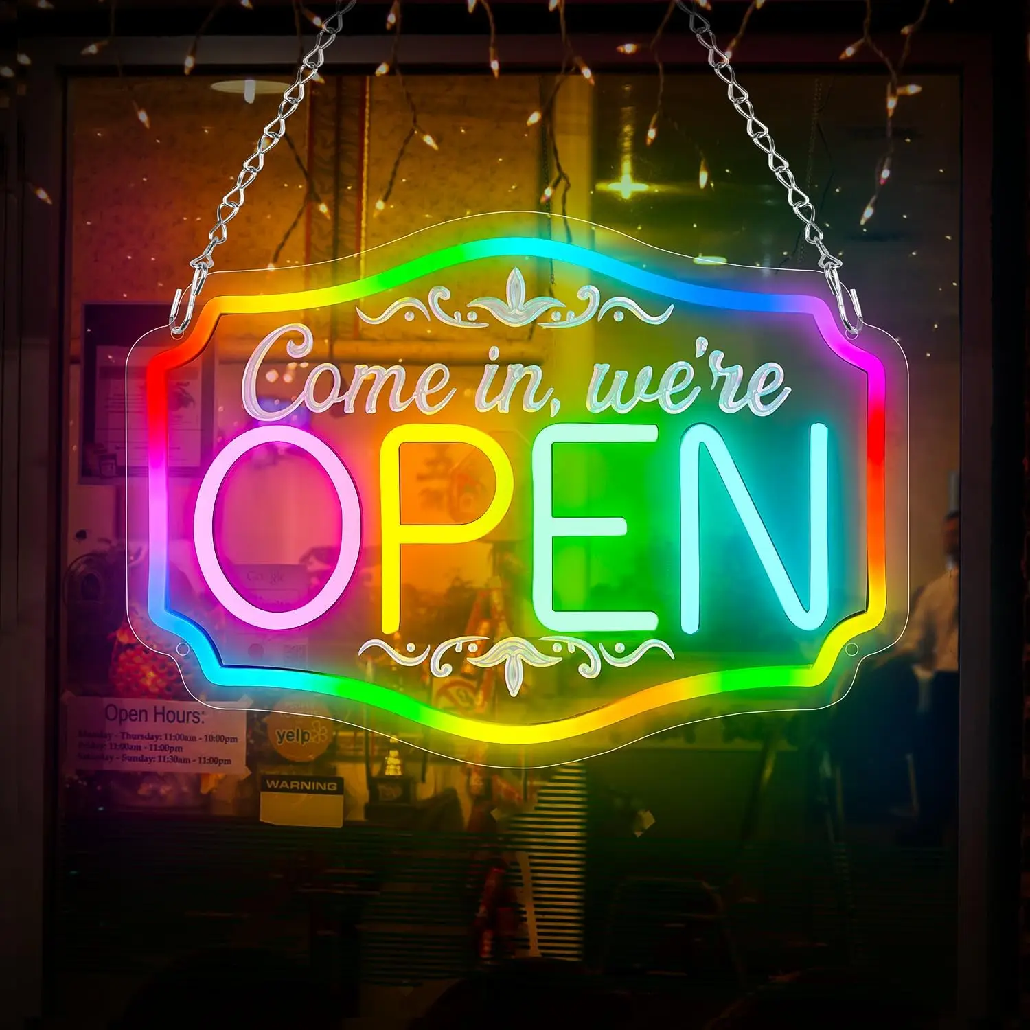 تعال فينا مفتوحة علامة النيون RGB نحت سطوع قابل للتعديل RGB علامات مفتوحة لواجهة متجر الفندق والمطعم