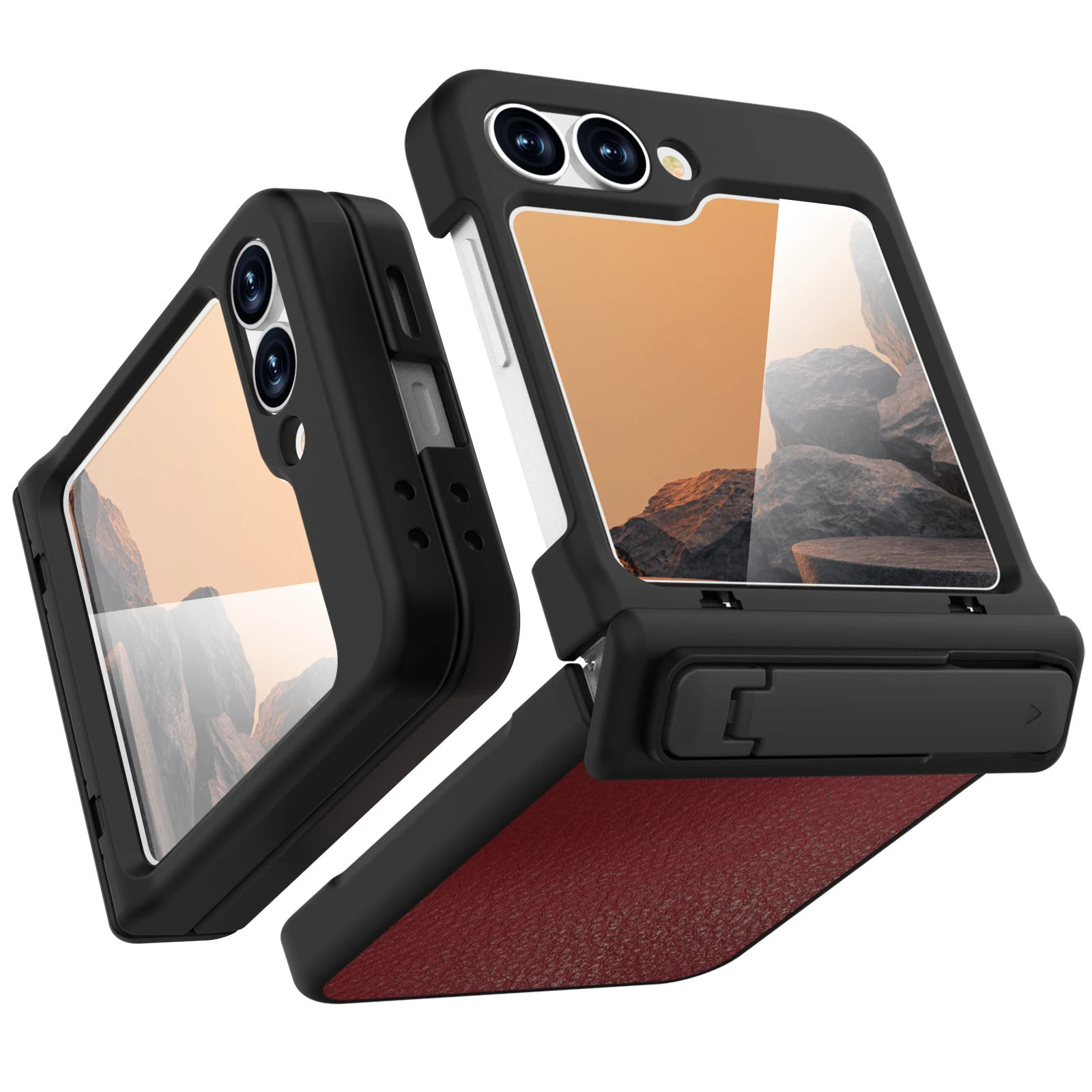 For Samsung Galaxy Z Flip 6 Case Skin Friendly Matte Learther Folding Hinge Bracket Shockproof Protection Hard Cover Accessories