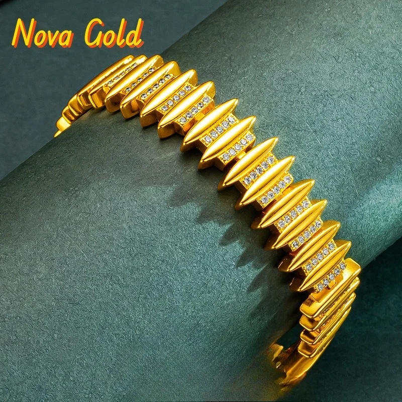 

Браслет NovaGlod из 24-каратного золота 9999 пробы с полосатыми бриллиантами, широкая версия, инкрустированная, в национальном стиле Haoshi, женский браслет ac