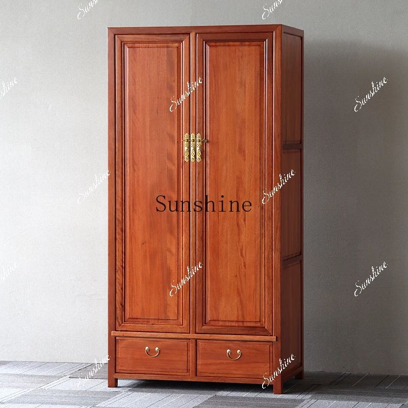 New Chinese log bedroom home plain large wardrobe golden rosewood storage top box cabinet  FT