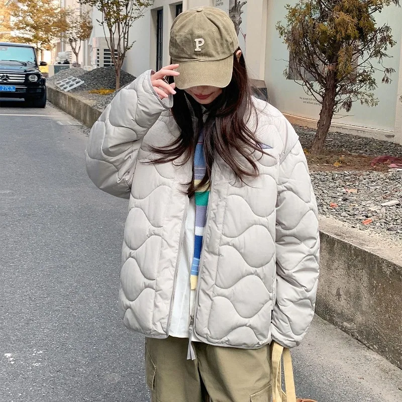 Nueva ropa acolchada de algodón con rombos para mujer, chaqueta acolchada cálida para otoño e invierno, Chaqueta de algodón para estudiantes, Chaqueta de algodón holgada