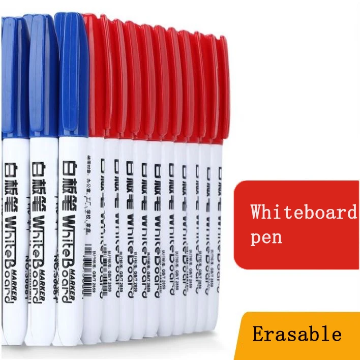 10pcs Whiteboard Erasable Marker Pen  Quick Drying Water-based Marker Repetitive  Black Red Blue for teacher school office