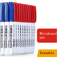 10pcs Whiteboard Erasable Marker Pen  Quick Drying Water-based Marker Repetitive  Black Red Blue for teacher school office