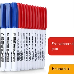 10pcs Whiteboard Erasable Marker Pen  Quick Drying Water-based Marker Repetitive  Black Red Blue for teacher school office