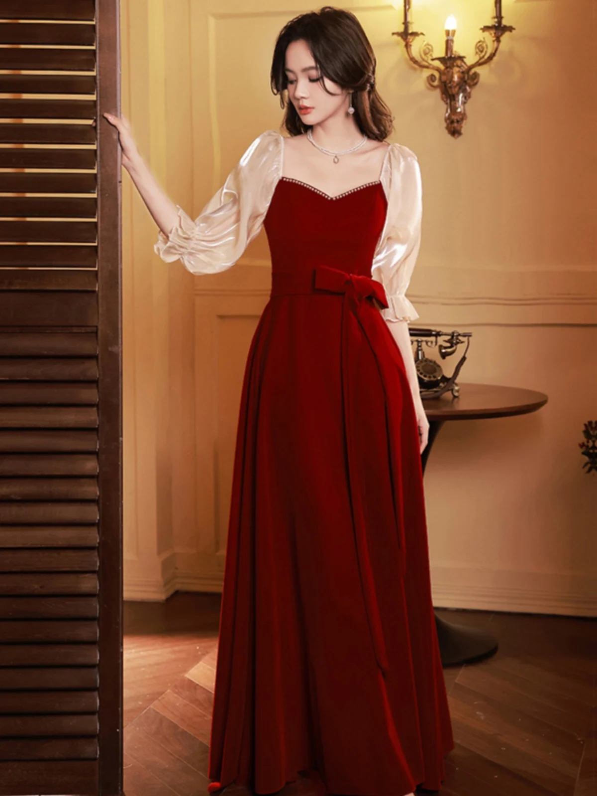 

Velvet Long Sve Wedding Dr 2025 Spring Summer Ele plus Size Evening Gown Suitable for Banquet Wedding Par