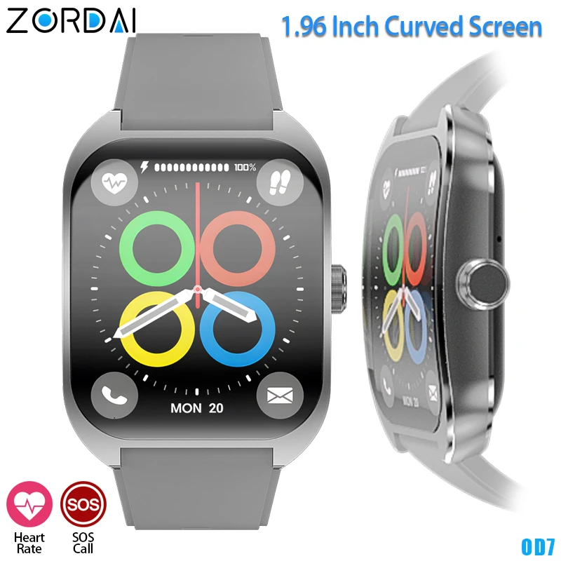 Zordai OD7 Curved Screen Smart Watch Men Women Male Smartwatch SOS IP68 Waterproof NFC BT Call GPS Heart Rate Blood Oxygen Sport