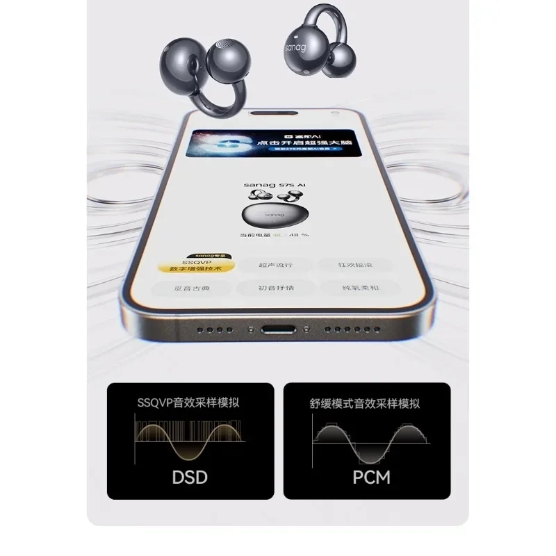 النجم لديه نفس النمط، سماعة رأس بخاصية البلوتوث، مشبك الأذن، مفهوم التوصيل العظمي مفتوح AI