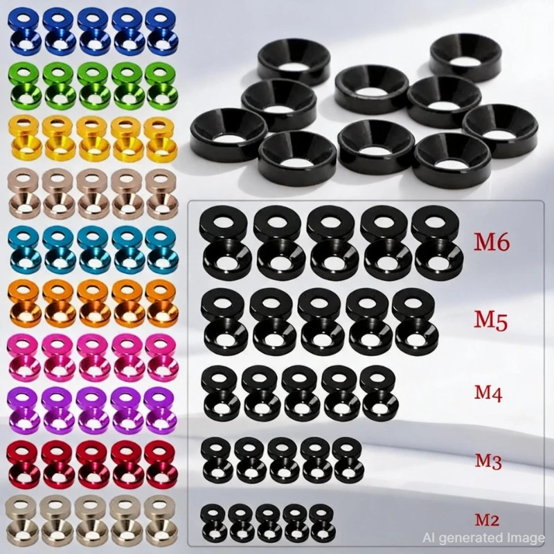 20 pezzi M2 M3 M4 M5 M6 Bulloni con testa svasata in alluminio anodizzato colorato, rondelle e guarnizioni Rosso/Grigio/Blu intenso/Nero/Viola 2028