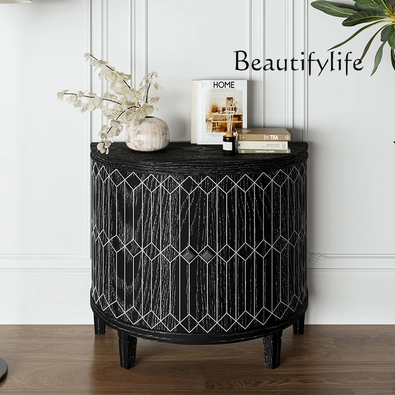 

American porch cabinet living room storage display stand Nordic art light luxury retro wall semicircle high-end