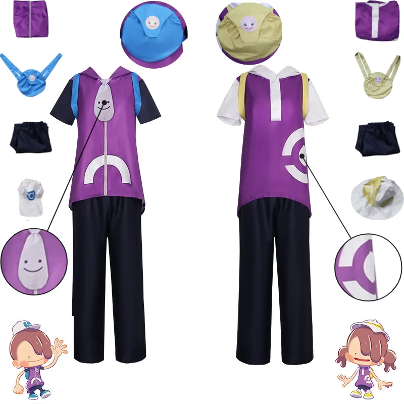 

Ditto Cosplay Costume Ditto Pre-transformation Blue Daily Outfit Anime Role-play Casual Long Sleeve Hat Set with Backpack Unisex