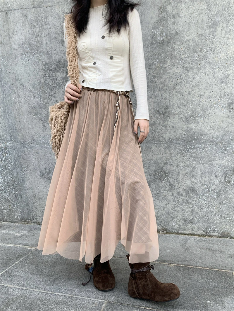 

Slimming Double Layer Me Skirt Rouhop Pine Nut Milkfu High Waist Umbrella Skirt Ci Commuting Polyester Hollow out