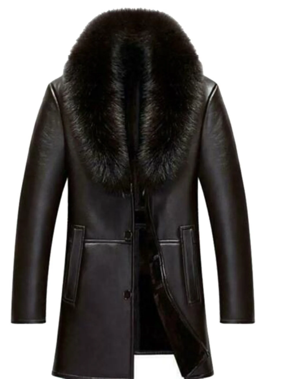 

Изысканная мужская утепленная кожаная куртка на одной пуговице, приталенного кроя, премиум-качества, с длинными рукавами, зимнее пальто, молодежный стиль